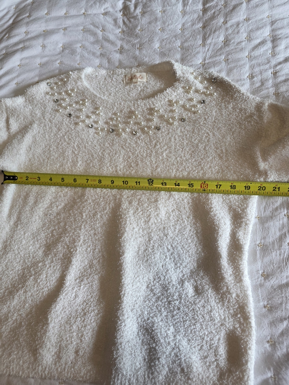 Listicle Ivory Crewneck Sweater with Pearl & Crystal Embellishments - Picture 4 of 7